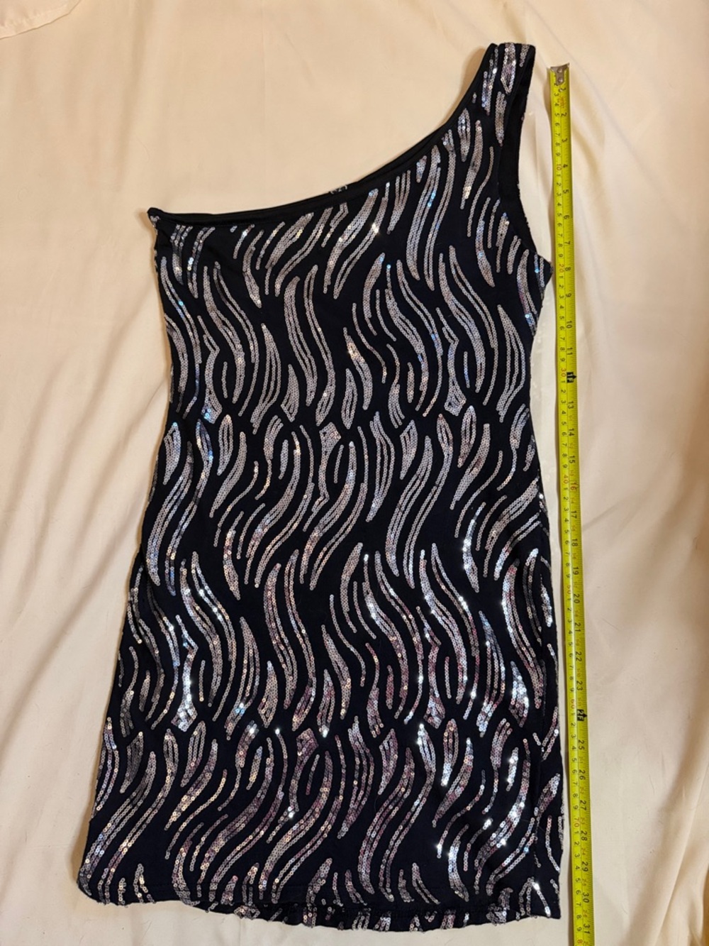 Windsor Black One-Shoulder Sequin Wave Dress